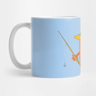 Cute fisherman with a fishing rod and a bucket of fish Mug